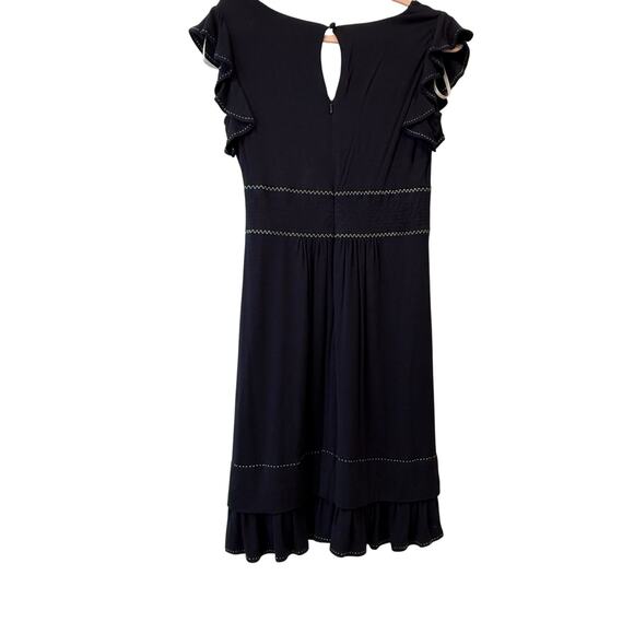 Phoebe Couture Solid Black Knee Length Dress Short Sleeve Ruffle Hem Size 4 - Picture 2 of 7